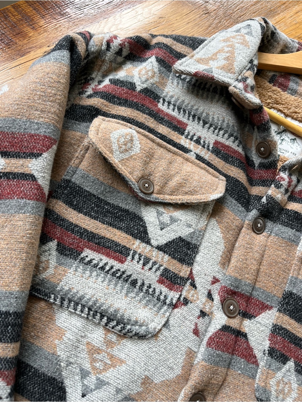 Free Planet Sherpa Jacket in Tan and Rust Pattern - Picture 2 of 5